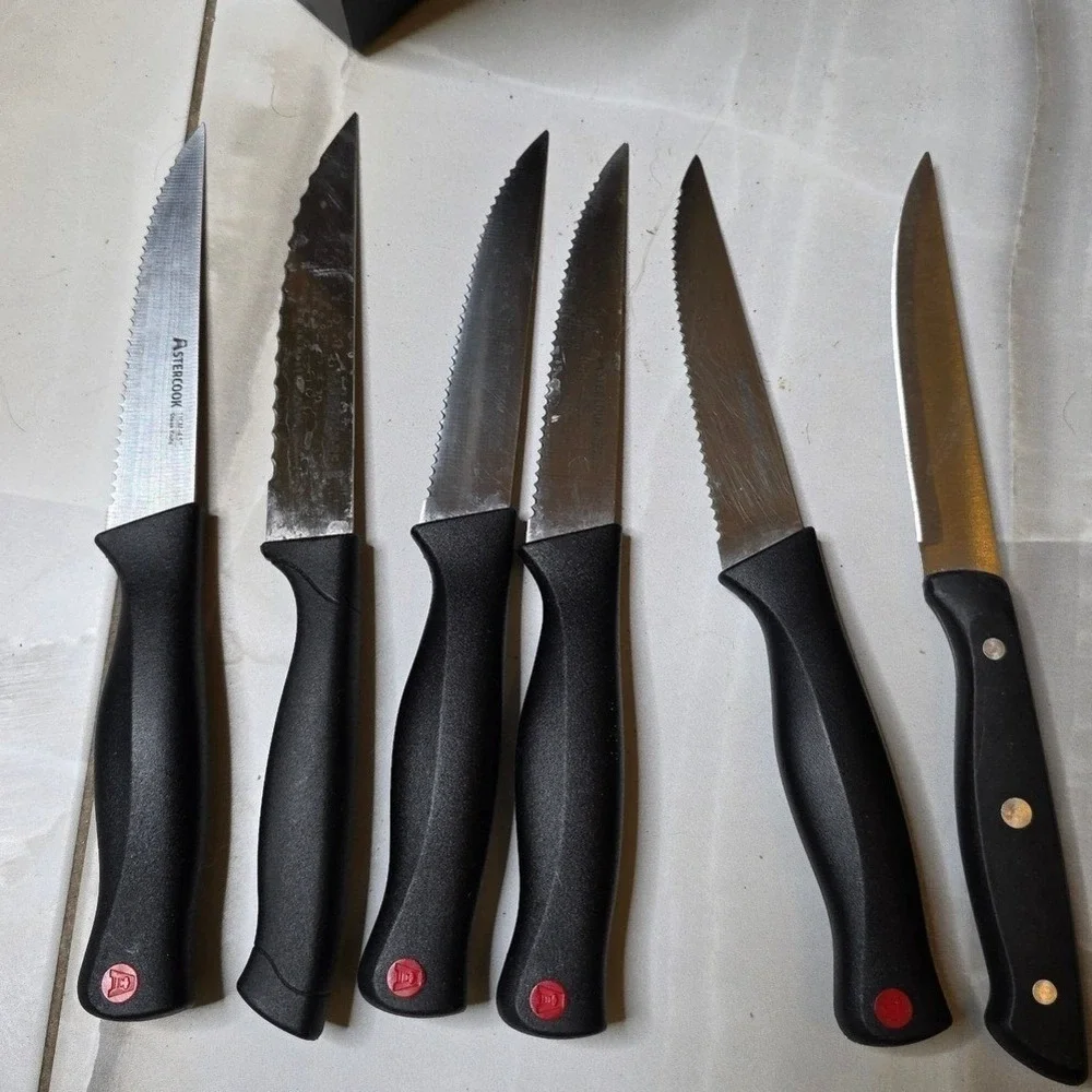 Astercook 14 Piece Kitchen Knife Set with Block‎ Black Stainless Steel Shears B3